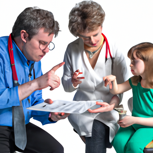 תמונה של איש מקצוע רפואי שדן בשיקולים אתיים עם ההורים